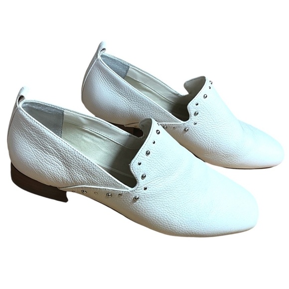 LORD & TAYLOR Bellah Genuine Pebbled Leather Ivory White Studded Loafers US Sz 9 - Picture 5 of 9